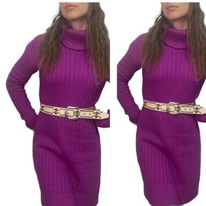 NWT Banana Republic Fuchsia Pink Chunky Knit Turtleneck Sweater Dress Size Small